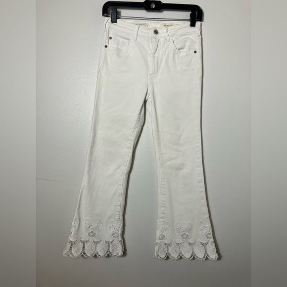 Pilcro and the Letterpress Denim - Anthropologie Pilcro The High Rise Flare Jeans Sz 24 White Lace Hem Casual